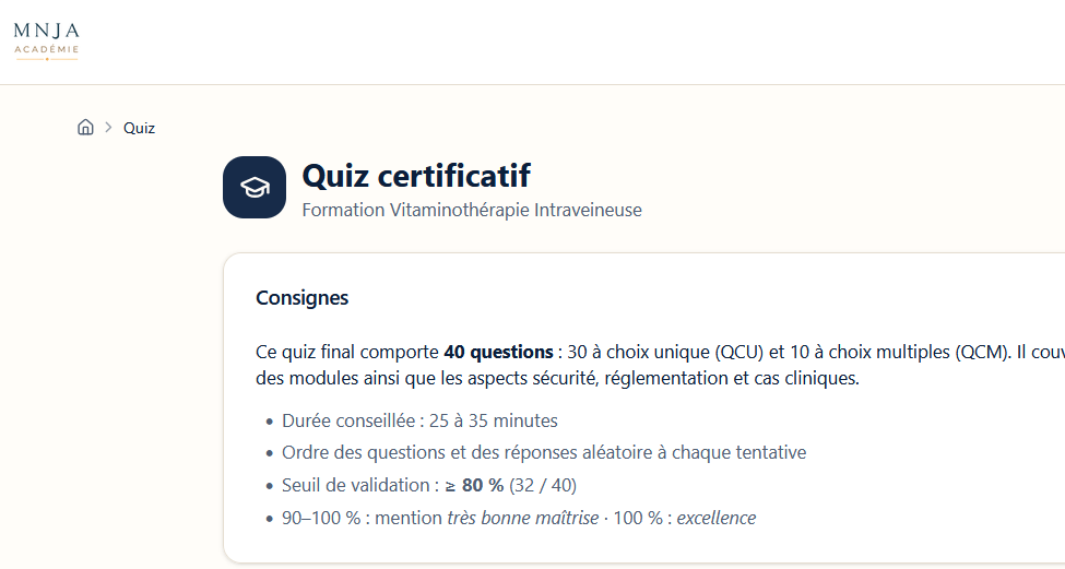 certificat formation vitaminothérapie IV